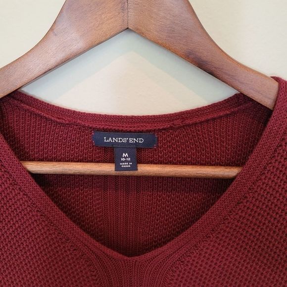 Land's End Tight Knit V Neck Cotton Sweater Maroon Size Medium - Picture 5 of 6